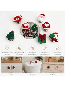 2 Pieces Christmas-Themed Toilet Flush Button Cover Set (Christmas Tree) – Festive Toilet Button Decoration, Creative Bathroom Tank Switch/Button, And Auxiliary Handle (Drill-Free; Doubles As A Handle For Drawers, Cabinet Doors, Or Refrigerators) - Multicolor - View 9