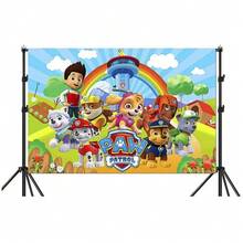 1pc "Paw Patrol" Happy Birthday Wall Backdrop - Blue Cartoon Rescue Dog Theme With Paw Print Pattern; Made Of High-Quality Wrinkle-Resistant Polyester Material, Easy To Clean And Reusable; Suitable For Boys' Birthday Parties, Cartoon Theme Gatherings, Cake Table Background, Indoor/Outdoor Photography Background And Party Photo Ops - Multicolor - View 8