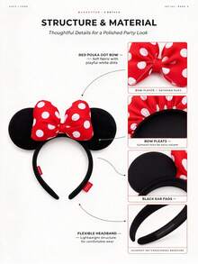 Panini Disney Minnie Mouse Flocked Ear Headband, Gold Stud Decor With Shiny Metallic Gold Bow, Halloween And Theme Park Cosplay Hair Accessory - One Size Fits All - View 3