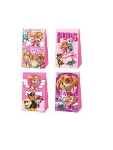 12Pcs Pink Paw Patrol Cartoon Print Paper Gift Bags, Foldable Candy Treat Goodie Bags, Multipurpose Wrapping Storage Bags For Party Favor Holiday Present Packaging - Multicolor - View 3
