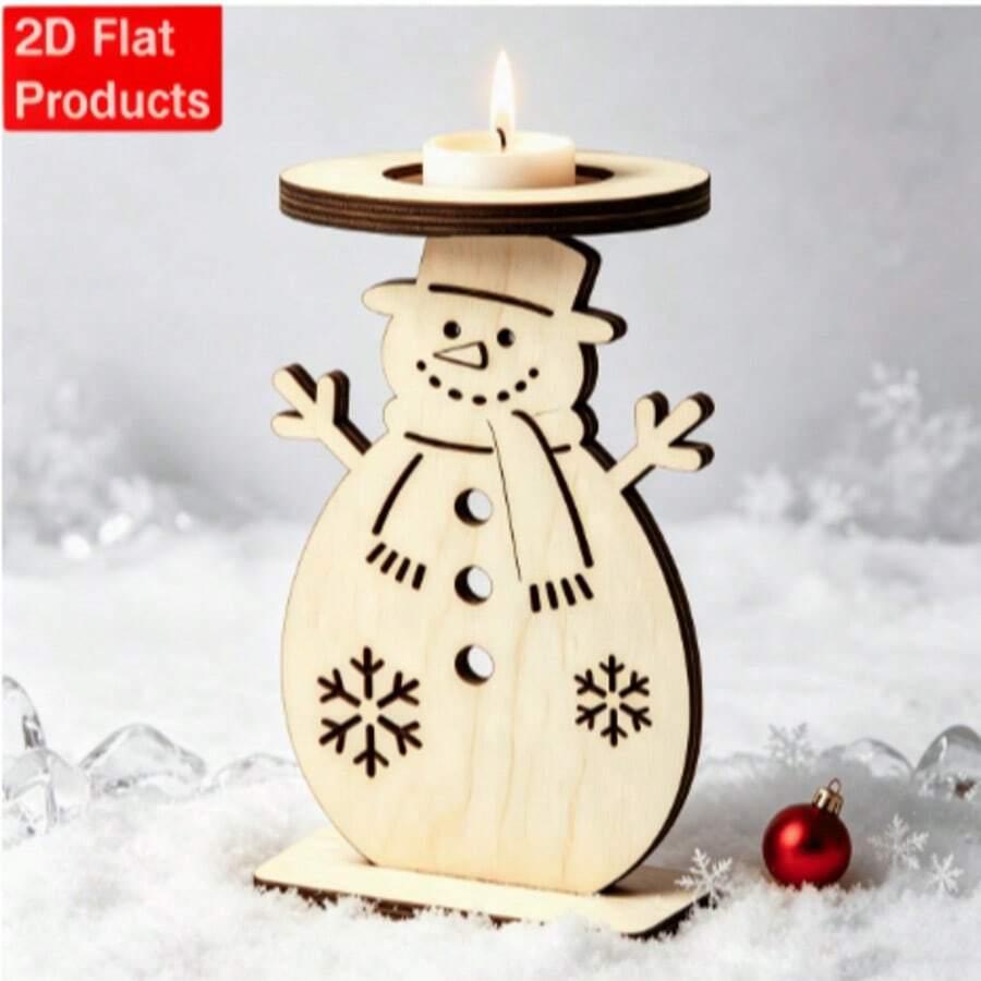 Wooden Christmas Snowman Bonfire Candle Holder, Christmas Holiday Tabletop Decor, Unfinished Natural Wood Blank, DIY Handmade Craft - H - View 1