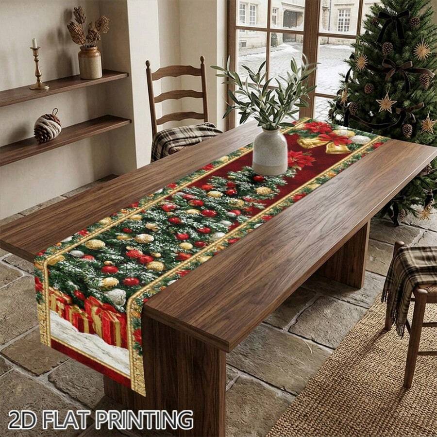 Set Of 2D Flat Printed Tablecloth, Polyester Tablecloth With Santa Claus And Christmas Patterns, Rectangular Dining Table Decoration, Suitable For Kitchen, Family, Holiday Gatherings, Dinner Parties, And Personal Decoration - 9 - View 1