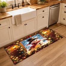1pc Kitchen Floor Mat, Soft Faux Cashmere Material, Christmas Snowman Non-Slip Rug, Suitable For Home Entrance, Kitchen, Bathroom, Bedroom, Warm Pattern, Soft And Comfortable, Non-Slip And Durable, Holiday Atmosphere, Easy To Clean, Suitable For Multiple Scenes, Room Decor, Holiday Gift - Multicolor - View 4