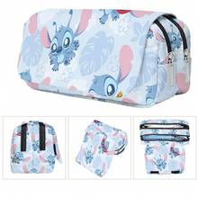Lilo & Stitch Large Capacity Double Layer Zipper Design Durable Canvas Pencil Case Cartoon Anime Print Student Pencil Pouch Children Stationery Storage Bag Boys Girls School Supplies - Multicolor - View 5