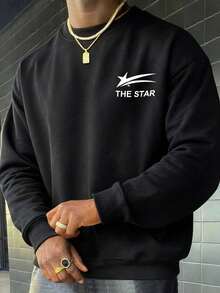 Men's Fashion Casual Outdoor Sweatshirt, Minimalist Loose Fit, Crew Neck Design, Durable And Long-Lasting, Suitable For Daily Wear - Black - View 4