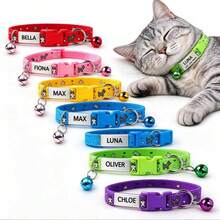 Personalized Soft Cat Collar With Bell, Cat Collar, Customized Pet Name Tag, Adjustable Basic Collar, Suitable For Small And Medium Dogs, Cats, Kittens And Puppies, With Buckle - Multicolor - View 14