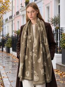1pc Women's Paisley Pattern Elegant Elegant Soft Polyester Scarf For Autumn/Winter Daily Use - Khaki - View 1