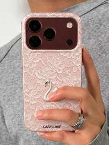 Luxury Elegant Swan Lace Flower Floral Pattern Phone Case Compatible With IPhone 18 Pro Max 18 Pro 17 Pro Max 17 Pro 17 16 Pro Max 16 Pro 16 15 Pro Max 15 Pro 15 14 Pro Max 14 Pro 14 13 Pro Max 13 Pro 13 12 11 Simple Vintage Lace Soft Protective Back Cover - Pink Lace - View 2