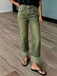 New Women's Fashion Washed Denim Jeans Casual Fall - Army Green - View 4