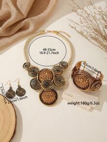 1 Set Handmade Heavy Beaded Exaggerated Multi-Layer Fashion Vintage Bohemian European & American Evening Party Vacation Style South Asian Style Necklace, Earrings, Bracelet - Gold - View 4