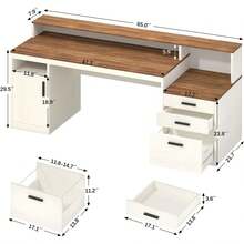 65-Inch Computer Desk With 3 Drawers And Printer Shelf - Antique White - View 2
