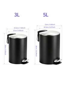3L/5L Color Block Matte Black Metal Trash Can With Lid, Stainless Steel Foot Pedal Waste Bin, Large Capacity Round Wastebasket For Home Living Room Bedroom Bathroom Kitchen Office Storage - View 6