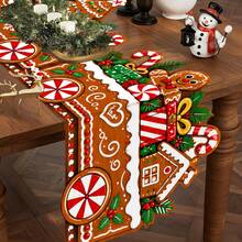 1 Buah Taplak Meja Natal Poliester, Motif Kereta Api Manusia Kue Jahe, Dekorasi Meja Kotak Hadiah Permen Natal untuk Meja Makan, Dapur, Jamuan Liburan, Dekorasi Meja Pesta Natal di Rumah, 180*35cm - A - View 4