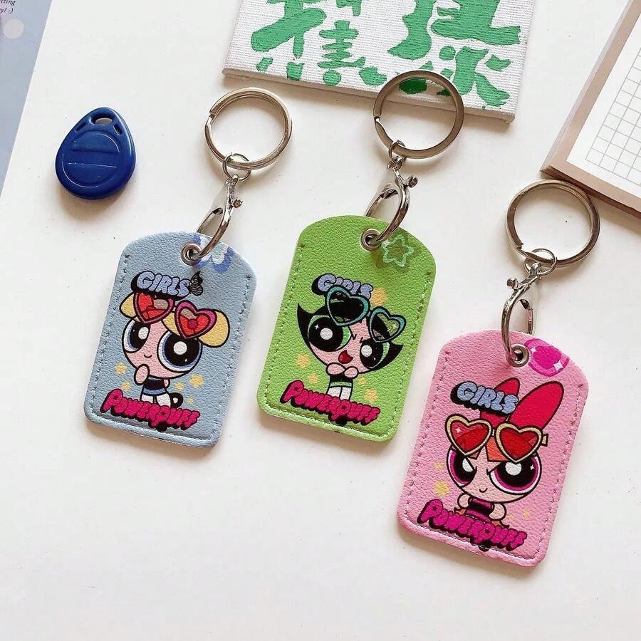 Warner Bros 1pc Powerpuff Girls Cartoon Access Card Holder, Rectangular Double-Sided Pattern RFID Elevator Card Keyring - Multicolor - View 1