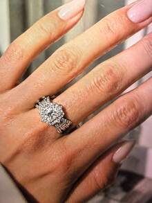 1PC Women's Rectangular Halo Zirconia Ring, Dual Color Options, Sparkling Cluster Zirconia Engagement Promise Ring, Exquisite Personalized Jewelry, Ideal Gift For Valentine's Day, Christmas, Birthday - Fashion - View 7