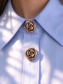 1pc / 2pcs Elegant Floral Design Button Covers, No-Sew Shirt Button Covers, Decorative Buttons, Fashion Crystal Cufflinks - Gold - View 1