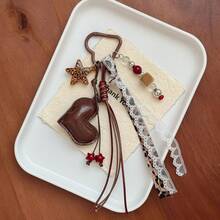Y2K Vintage Heart Lace Bag Charm, Beaded Cherry Star Bow Keychain, Long Tassel Rope Handbag Backpack Pendant, Personalized Fashion Accessory - Multicolor - View 4