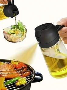 1Pc Leak-Proof Dual Nozzle Oil Bottle, Double Squeeze Sprayer For Even Oil Spraying, Durable & Easy To Clean Kitchen Essential, Perfect For Cooking, Frying, Salad Making, BBQ, Air Fryer Use And Outdoor Picnic - Multicolor - View 11