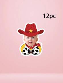 6/9/12pcs Custom Photo Cowboy Banner, Baby 1st Birthday Photo Banner With Western Cowboy Hat, Custom Kid Wild West First Birthday Backdrop Decoration - Multicolor - View 7
