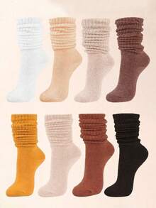 1/4 Pairs Women's Loose Knit Socks, Yoga Socks, Slouchy Socks, Women's Slouch Socks, Women's Ruched Socks, Mid-Calf Socks, Multi-Color, Mixed Color - Multicolor - View 9