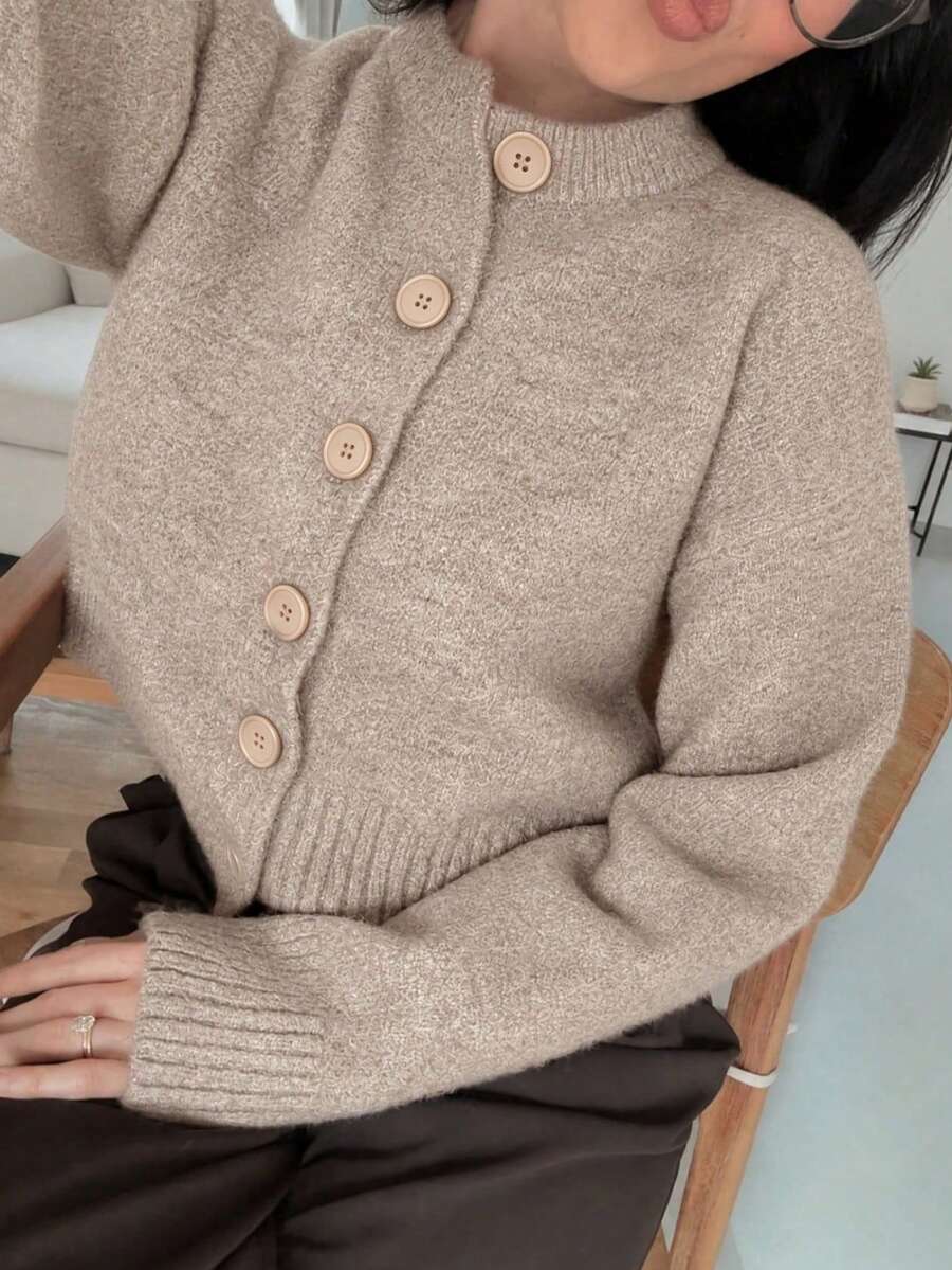 MORI 秋冬圓領長袖針織開襟毛衣，女款新款休閒寬鬆慵懶軟綿毛衣，時尚優雅極簡純色，新年必備上衣