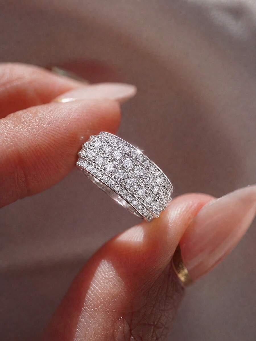 1pc Vintage Sparkling Diamond Ring, Exquisite Material, Suitable As A Jewelry Gift For Women On Valentine's Day