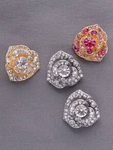 5pcs Multi Tone Rose Rhinestone Sew-On Buttons, Luxury Floral Crystal Hand Sew Buttons For Jacket, Formal Dress DIY Accessories - Multicolor - View 9