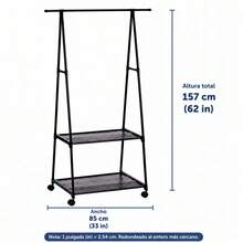 Black Metal Clothes Rack With Wheels, Double Layer Storage Shelf, Multifunctional Clothes Organizer, Mobile Garment Rack For Bedroom Or Hallway, Height 157 Cm - A - View 8