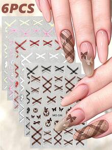 6/2PCS Cute Plaid Nail Art Stickers – Self-Adhesive 3D Designs Featuring Crisscross Patterns And Bows; Perfect For Winter Holiday Nail Decor And DIY Salon-Style Manicures. - Multicolor - View 12