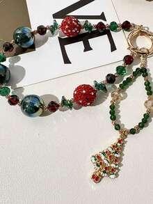 1pc Christmas Contrast Color Beaded Hanging Chain Christmas Tree Phone Charm Bag Pendant - Multicolor - View 2