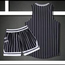Custom Black Pinstripe Basketball Jersey 2pcs Tank Top & Shorts Set, Personalized Team Name Number Logo, Soft Uniform For Men/Women Game Training Gift - Black and White - View 3