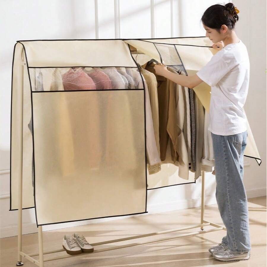 1pc Non-Woven Fabric Cover, Clothing Dust Cover, Standing Clothes Rack Dust Cover, Home Hanging Clothes Rack Cover - Multicolor - View 1