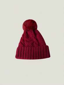 Women's Pom Pom Knit Beanie, Thick Cable Knit Winter Hat With Ribbed Cuff, Solid Color Warm Polyester Hat, Suitable For Daily Commute, Street Style, Travel And Outdoor Looks, Autumn/Winter Fashion Accessory, Christmas And New Year Gift - Multicolor - View 17