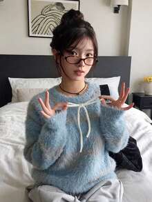 Tie-Dye Sweater For Women, Knitted Pullover For Autumn/Winter Outerwear - Blue - View 3