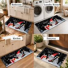 1pc Kitchen Floor Mat, Soft Faux Cashmere Material, Christmas Snowy Night Pattern Non-Slip Floor Mat, Suitable For Kitchen, Bathroom, Doorway, Bedroom Entrance, Holiday Atmosphere Decorative Mat, Multi-Scene Use Non-Slip Floor Mat, Room Decoration, Holiday Gift - Multicolor - View 10