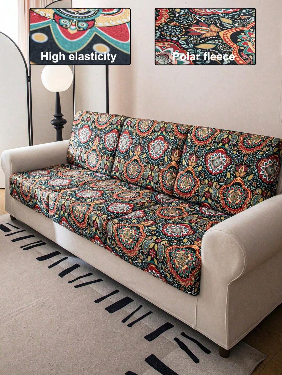 1pc Stretch Wrap Sofa Slipcover, Milk Silk Bohemian Style Sofa Cover, Home Decor Sofa Protector Against Dust & Scratches, Suitable For All Seasons - Green - View 1