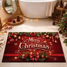 1pc Kitchen Mat, Soft Faux Cashmere Material Floor Mat, Christmas Pattern, Kitchen Anti-Slip Floor Mat, Bathroom Absorbent Floor Mat, Entryway Door Mat, Bedroom Door Mat, Suitable For Multiple Scenes Anti-Slip Floor Mat, Room Decor, Holiday Gift - Multicolor - View 5