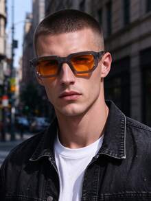 1 PC Men's Lightweight Square Fashion Glasses Solid Color PC Frame Soft Tinted Lens Casual Chic Style For Daily Street Travel Look With Glasses Box - Multicolor - View 2