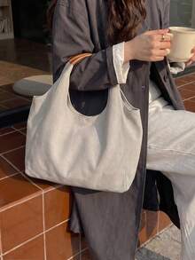 女款大容量帆布 Hobo 包，休閒軟質托特手提包，頂部手柄單肩包，適合日常工作與旅行 - 綠色 - 查看 3