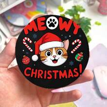 4pcs Christmas Cat Meowy Candy Cane & Snowflake Wooden Coasters With Red Bow - Suitable For Holiday Table Decor, Cat Lover Gift, Holiday Winter Home Decor, Charming Cat Design With Paw Print - View 3
