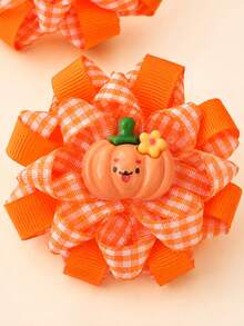 2pcs Thanksgiving Plaid Hair Clips For Kid Girls,Cute Cartoon Pumpkin Checkered Barrettes For Thanksgiving Gatherings,Gift,Child Girls' Hair Accessory - Multicolor - View 5