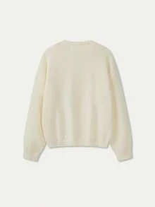FOR BEAUTY Autumn/Winter Y2K Women's Apricot Round Neck Long Sleeve Knit Pullover, Solid Color Loose Fit Casual Fashion Commute Daily Wear Top - Light Apricot - View 7