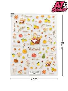 1pc Autumn Harvest Decorative Sticker, Transparent Base Resin Sticker With Pumpkin, Maple Leaf, Mushroom, Fruit Basket, Wheat Ear, "Autumn" English Letter And Plant Pattern, Autumn Atmosphere Decorative Sticker, Self-Adhesive, Waterproof, Removable Without Residue, Suitable For Instant Camera, Phone Case, Bluetooth Earphone Case, Stand, Gift Box, Aromatherapy Bottle And Other Smooth Surfaces, Autumn Decoration, Gift Packaging Beautification - one-size - View 7
