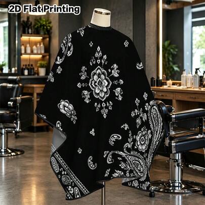 1pc Floral Paisley Pattern Hairdressing Apron, Adjustable Neck Barber Apron, Lightweight Reusable Hairdressing Apron, Suitable For Home Haircutting And Beauty Salon