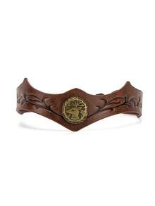 1pc Vintage PU Leather Headband, Medieval Elf Headpiece, Cos Party Costume Accessory, Viking Renaissance Headwear/Hair Accessory, Suitable For Fair, Role Play, Halloween Costume - Brown - View 9