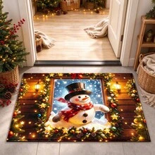1pc Kitchen Floor Mat, Soft Faux Cashmere Material, Christmas Snowman Non-Slip Rug, Suitable For Home Entrance, Kitchen, Bathroom, Bedroom, Warm Pattern, Soft And Comfortable, Non-Slip And Durable, Holiday Atmosphere, Easy To Clean, Suitable For Multiple Scenes, Room Decor, Holiday Gift - Multicolor - View 1