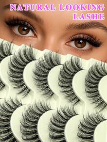 ENCHUW 5 Pairs Lashes With Clear Band Natural Look False Eyelashes Fluffy False Lashes Pack Wispy Eyelashes Curly Eyelashes For Daily Wear - Black - View 1