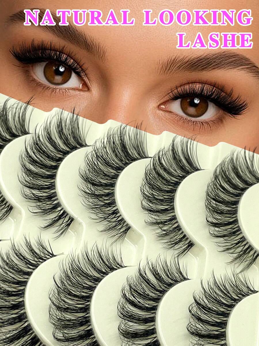 ENCHUW 5 Pairs Lashes With Clear Band Natural Look False Eyelashes Fluffy False Lashes Pack Wispy Eyelashes Curly Eyelashes For Daily Wear - Black - View 1
