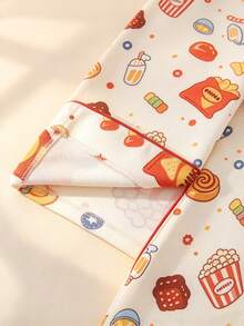 Big Girls Cute Snack Print Button Front Long Sleeve Pajama Set, 2-Piece Lapel Top + Pants, Soft Loungewear, Suitable For Spring, Autumn, Winter Home Wear - Multicolor - View 7