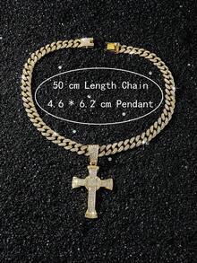 1pc Men's Full Rhinestone Cuban Chain Hip Hop Style Personalized Classic Cross Pendant Necklace - Cross - View 6